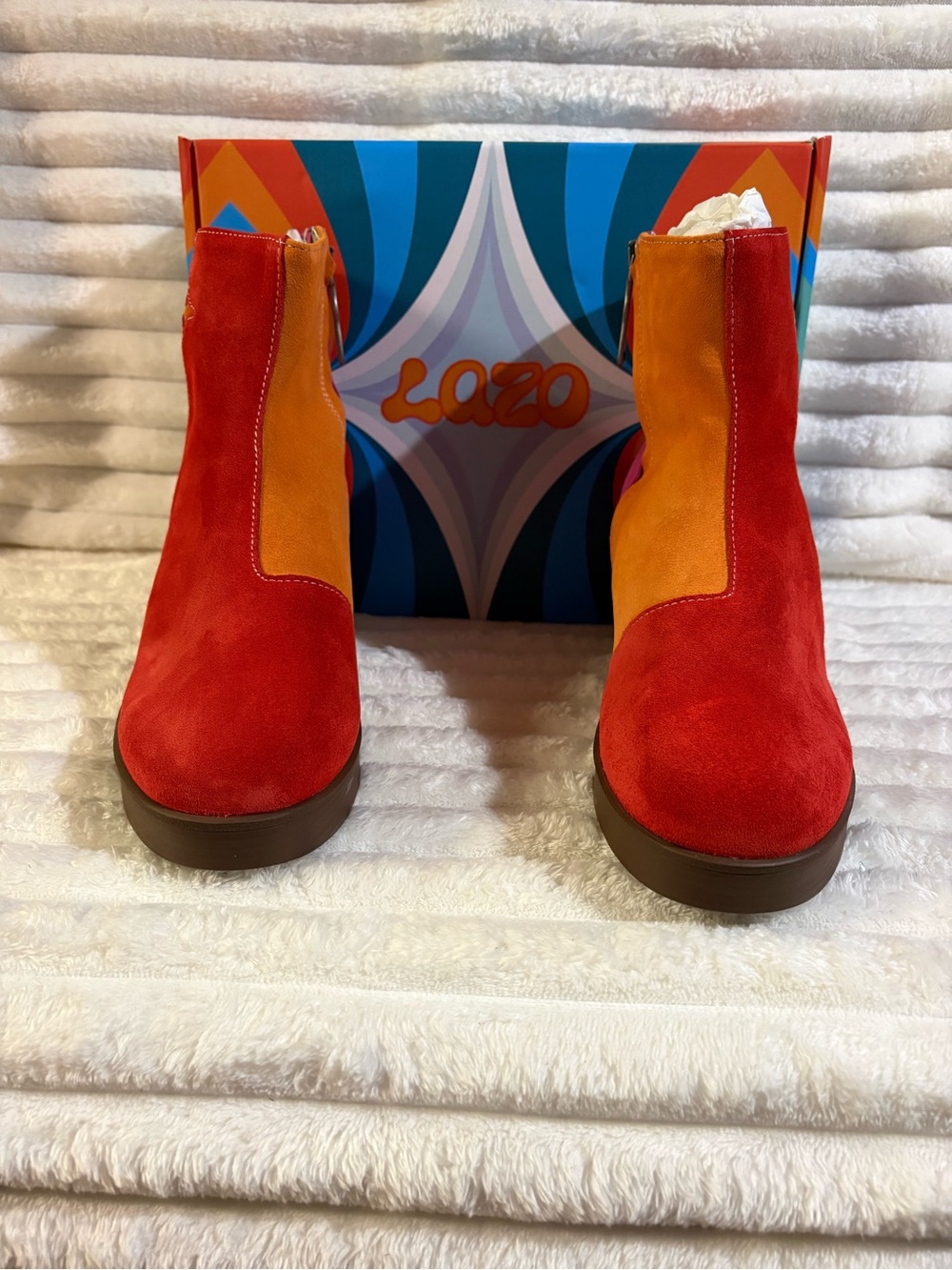 Lazo Women's Authentic Suede Ankle Boots in Red, Orange,& Pink 10M